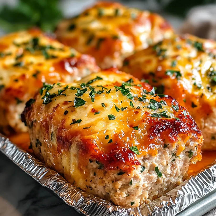 Eine Pfanne mit Hähnchen, Käse und Kräutern.