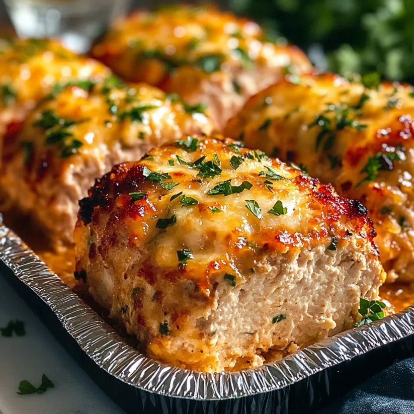 Eine Pfanne mit Hähnchen-Parmesan-Hackbraten.