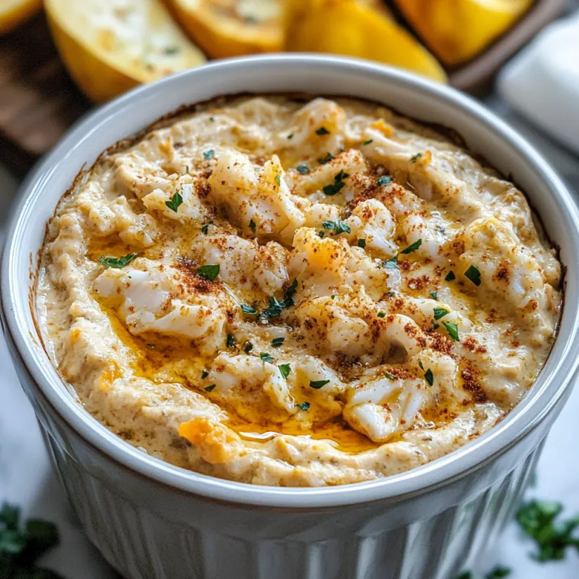 Schüssel mit Krabben-Dip und Löffel darin.