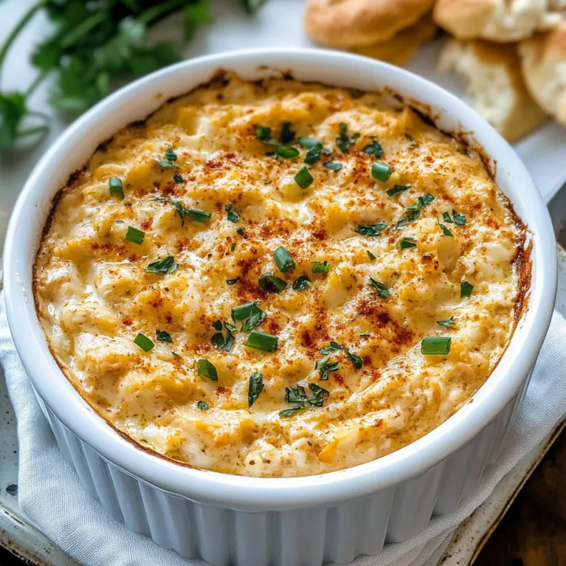 Schale mit Krabbendip und Löffel darin.