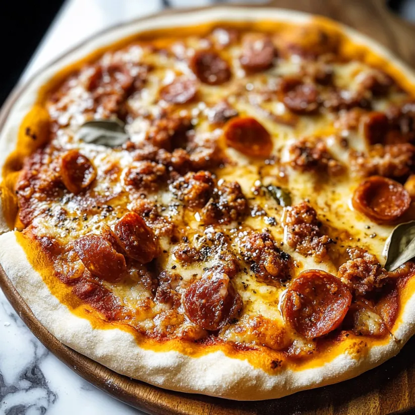 Eine würzige Chorizo-Pizza mit Peperoni und Käse.