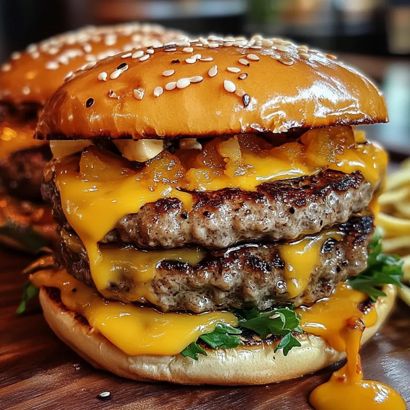 Nahaufnahme eines Burgers mit Käse und Salat.