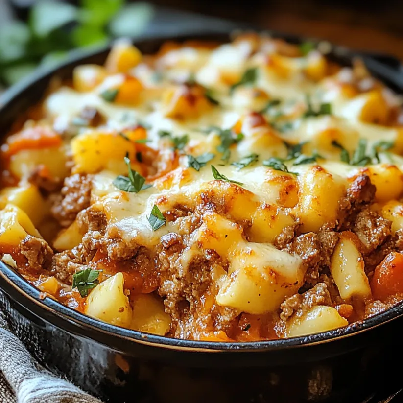 Nahaufnahme von Beef Lombardi Auflauf.