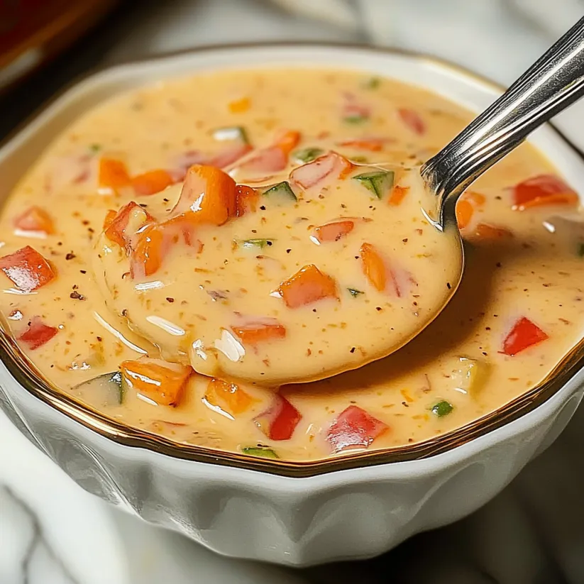 Ein Löffel in einer Suppe.