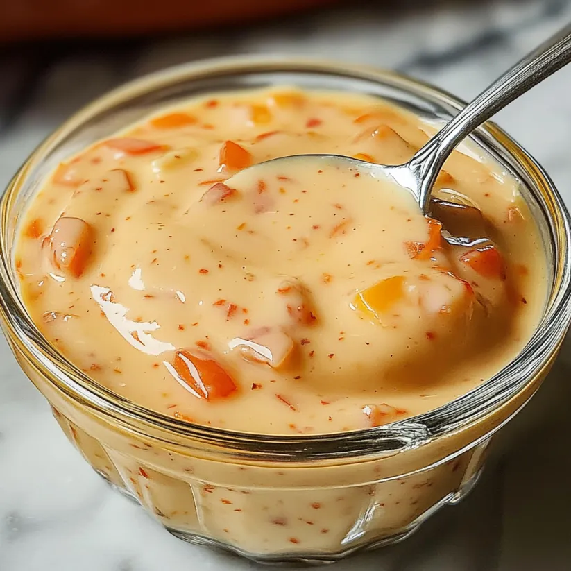 Ein Glas mit Thousand Island Dressing.