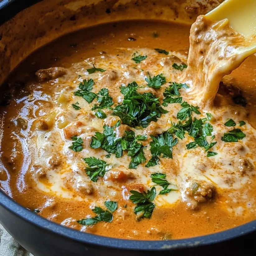 Eine Schüssel Suppe mit einem Löffel darin.
