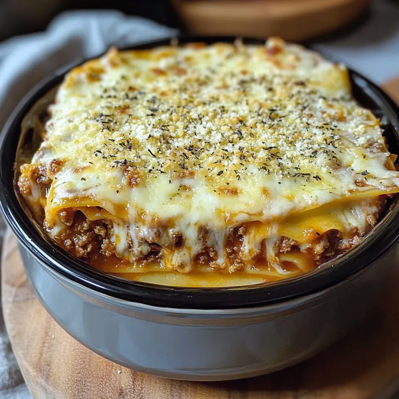 Nahaufnahme einer Lasagne direkt aus dem Schongarer.