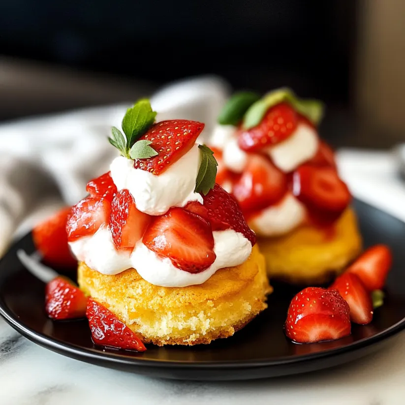 Ein Teller Erdbeer-Shortcake mit Sahne.