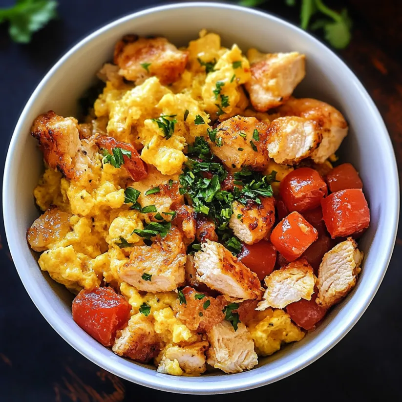 Eine Schüssel mit Chicken Scramble.
