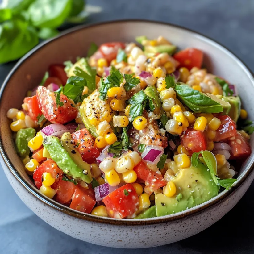 Eine Schüssel Avocado-Mais-Salat.