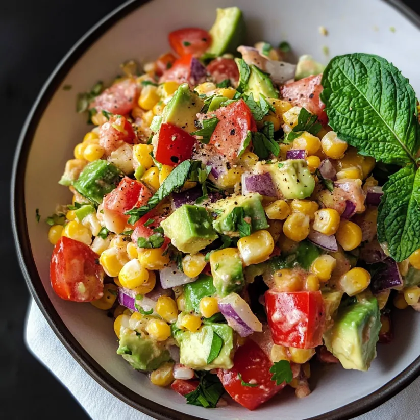 Eine Schüssel mit Avocado-Mais-Salat.