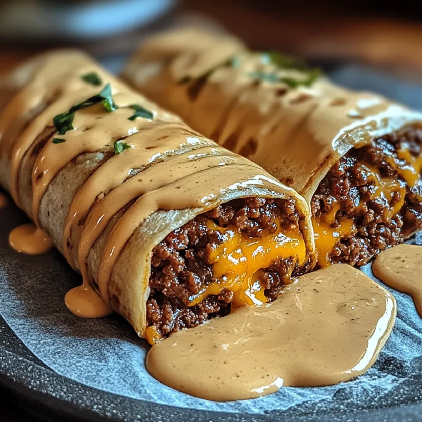 Ein saftiger Hack-Käse Wrap mit cremiger Soße.