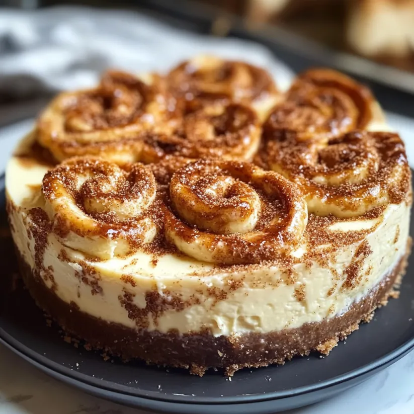 Ein Stück Zimtschnecken-Cheesecake.