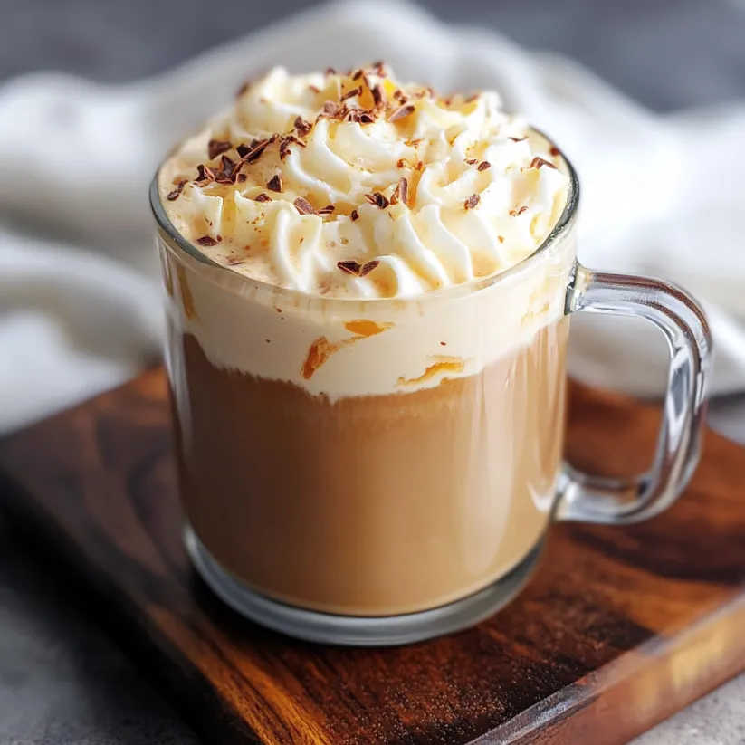 Eine Tasse White Chocolate Mocha mit Sahnehaube.