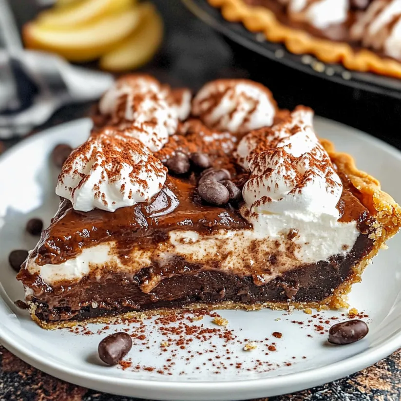 Ein Stück Kuchen mit Schokolade und Sahne.