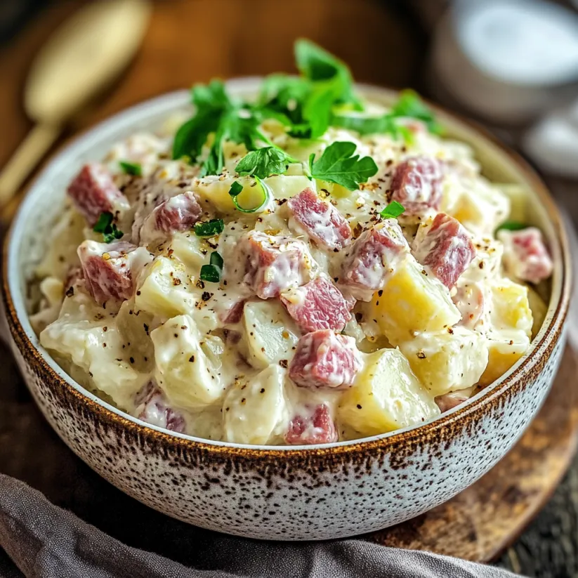Eine Schüssel mit Corned Beef Kartoffelsalat