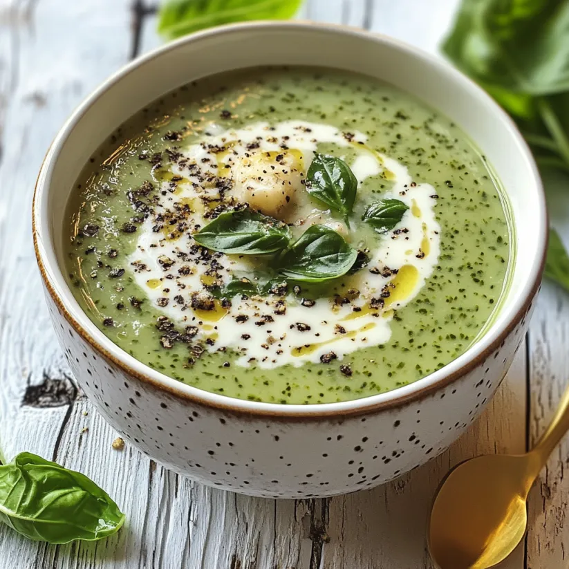 Eine Schüssel Suppe, obenauf frische grüne Blätter.