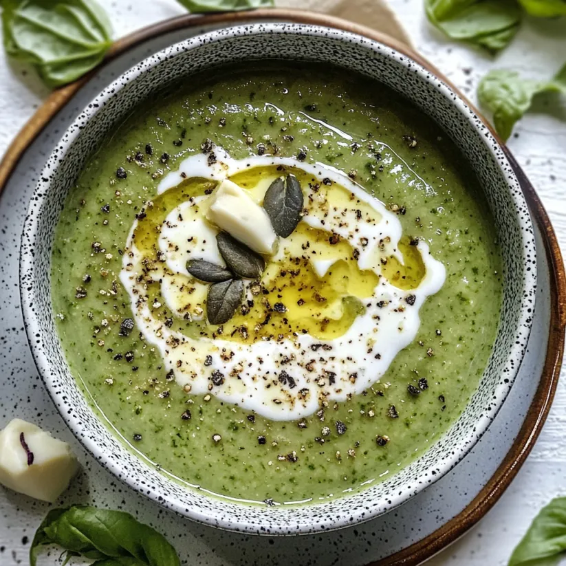 Eine Schale Suppe mit Löffel drin.