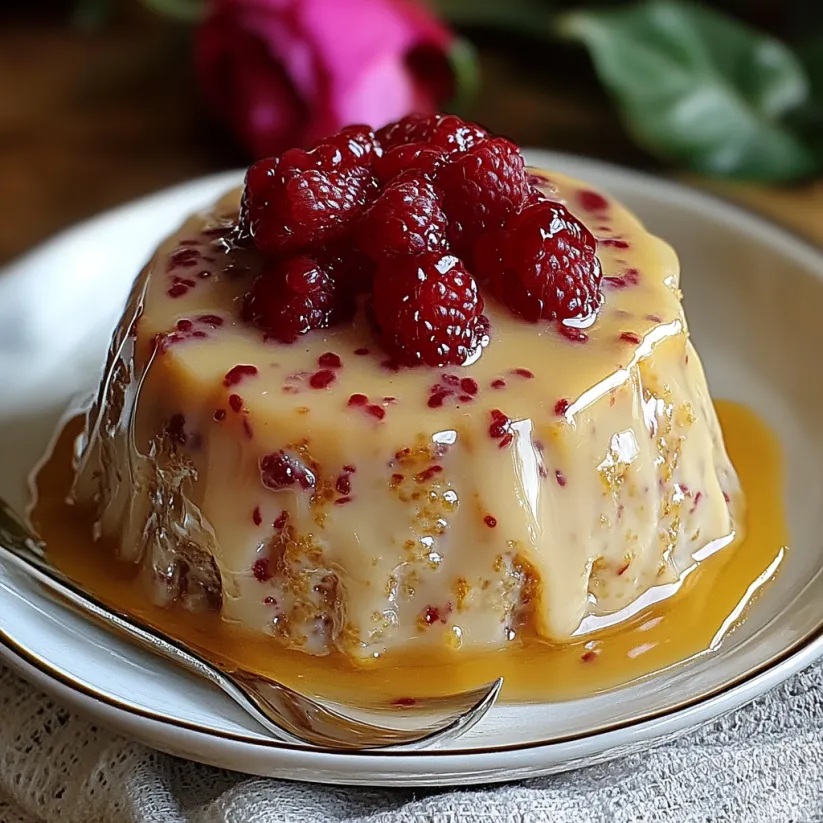 Ein Stück englischer Rhabarberpudding mit Löffel.