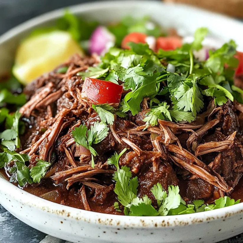 Eine Schüssel Chipotle Barbacoa.