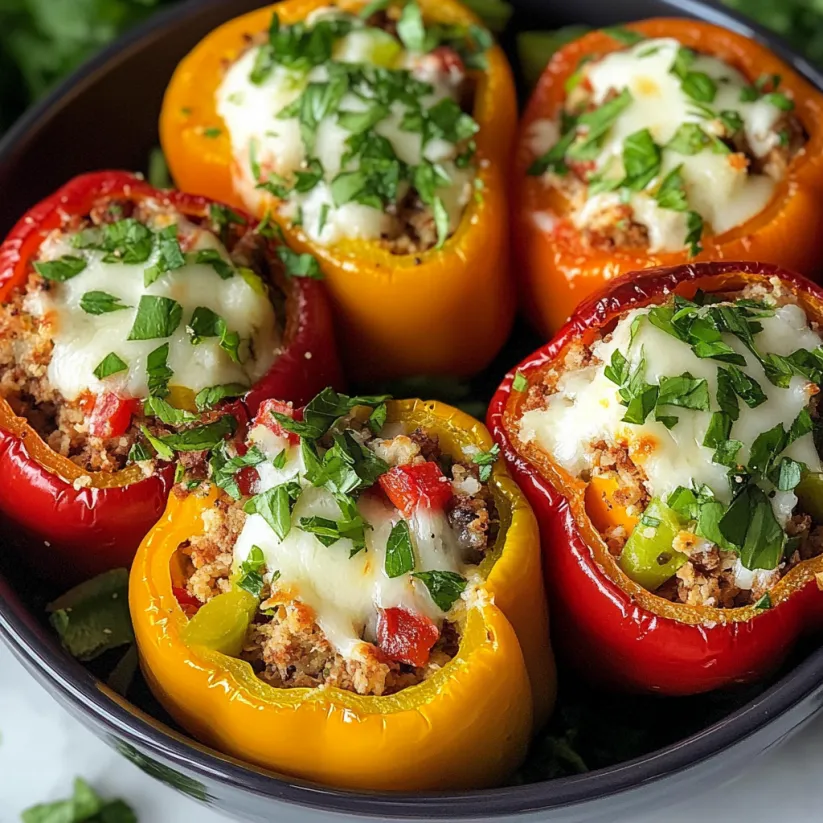 Eine Schüssel gefüllte Paprika mit Käse und Kräutern.