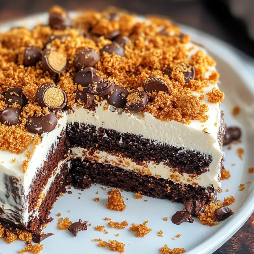 Ein Stück Butterfinger Kuchen.