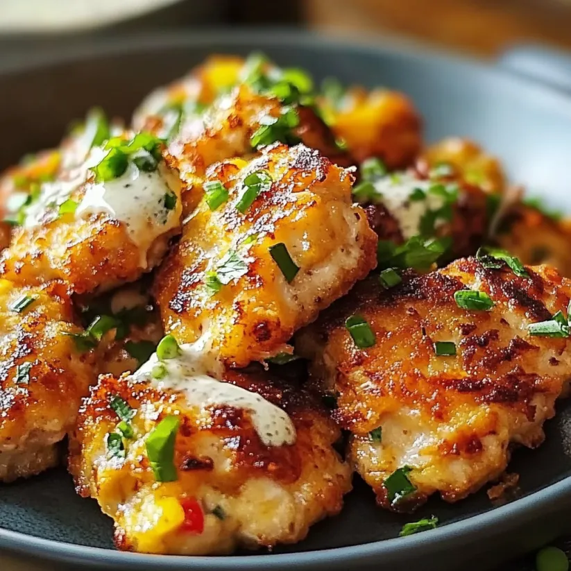 Eine Schale mit Hähnchenküchlein und Ranch-Dip.