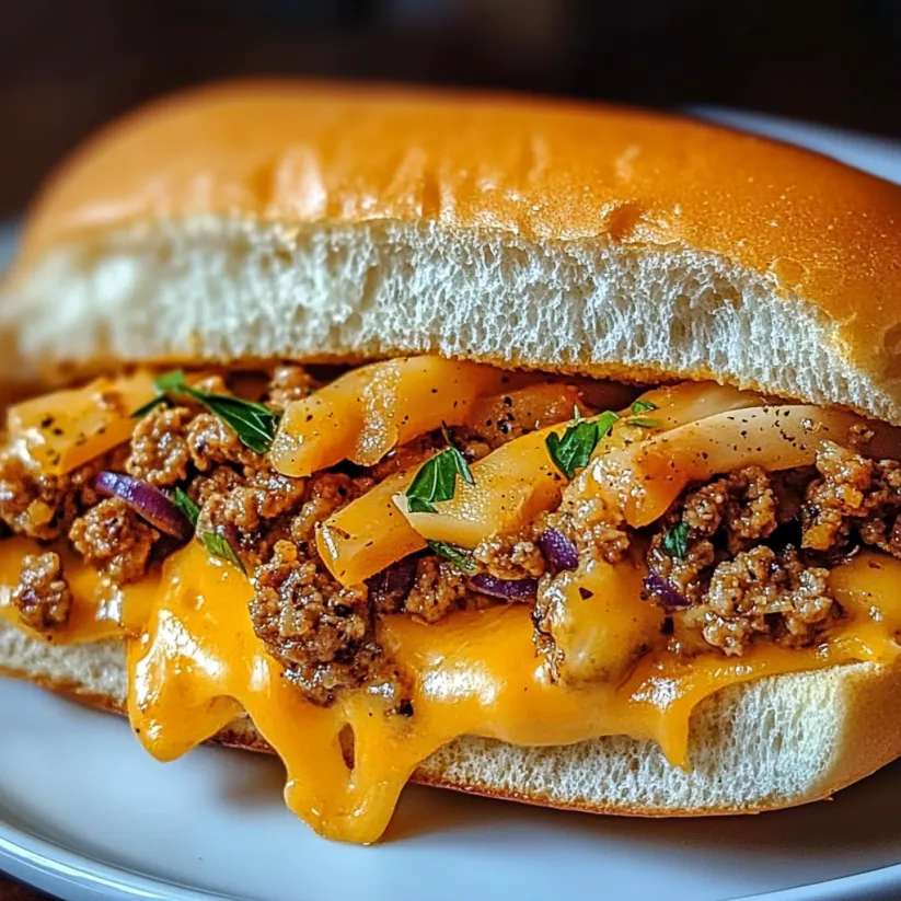 Ein lecker belegtes Chopped Cheese Sandwich.