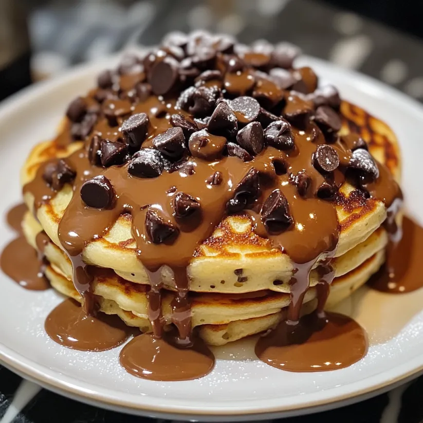 Schokotropfen-Pfannkuchen auf einem Teller.