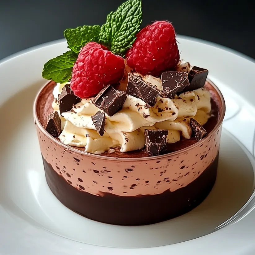 Ein Schoko Nachtisch mit Himbeeren oben drauf.