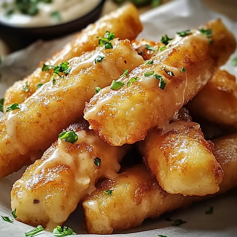 Ein Teller mit frittiertem Essen und Dip.