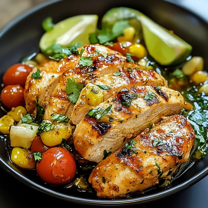 Eine Schale mit gegrilltem Salsa Verde Pepper Jack Hähnchen.