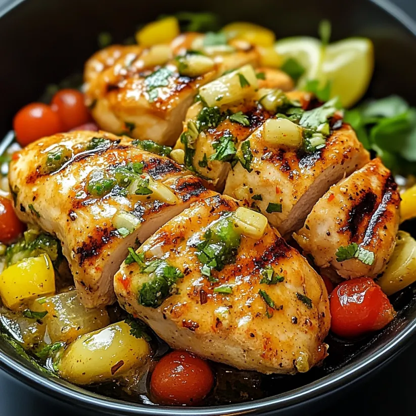 Gegrilltes Hähnchen mit Salsa Verde und Pepper Jack.