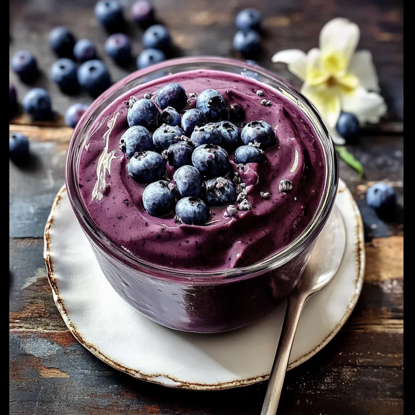 Ein Glas mit Blaubeeren-Curd und Blaubeeren darin.