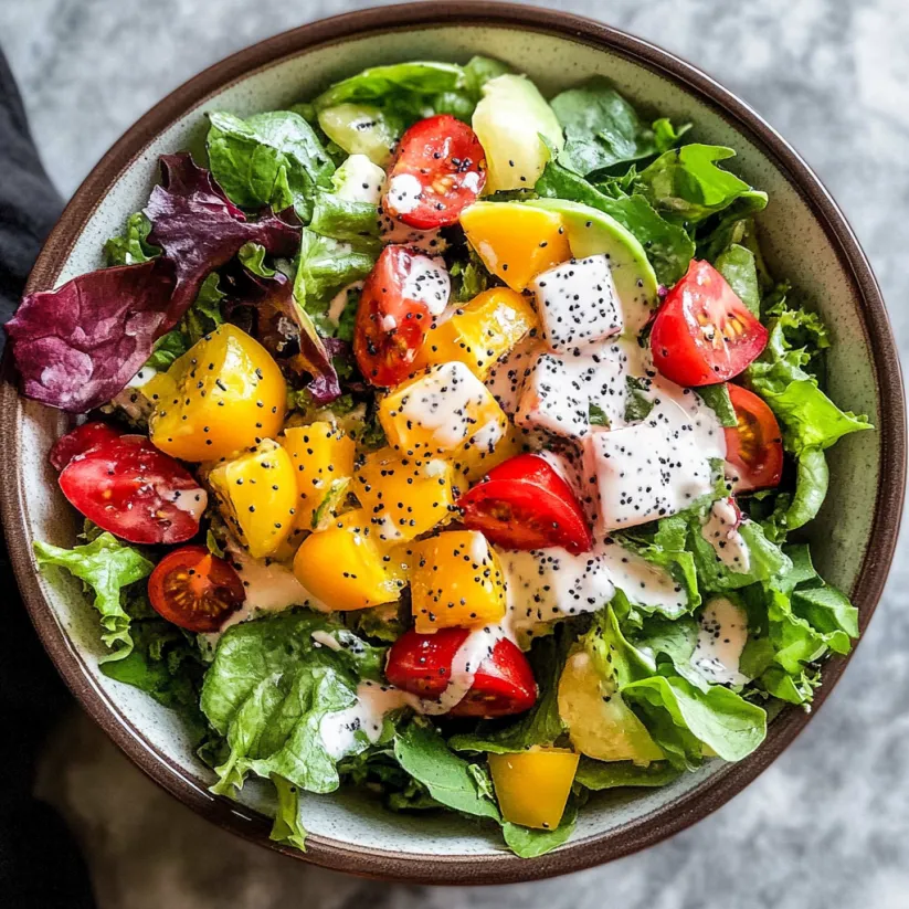 Salatschüssel mit Tomaten, Gurken und Blattsalat.