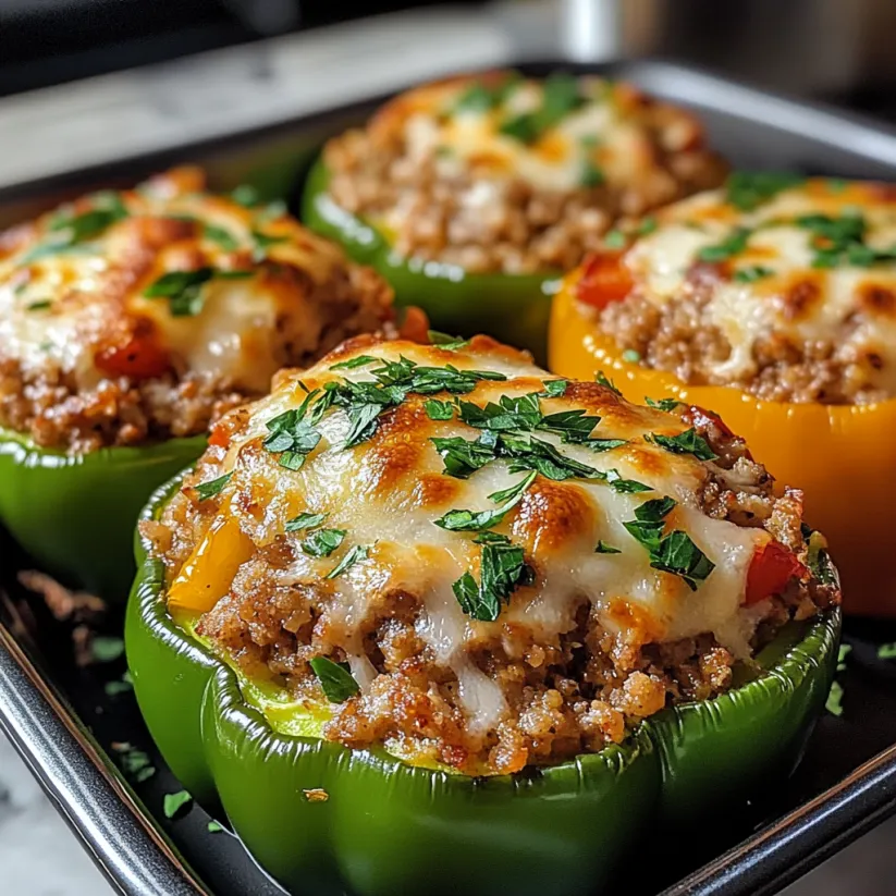 Eine Form mit gefüllten Paprika.