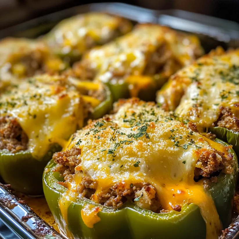 Eine Pfanne voller gefüllter Paprika.