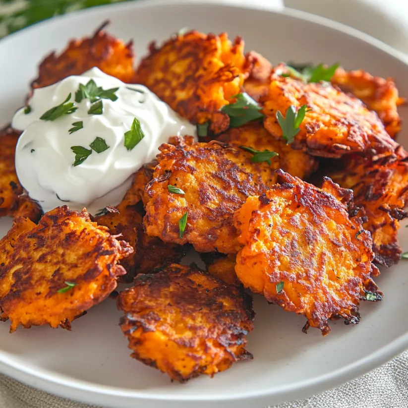 Ein Teller mit Süßkartoffelrösti.