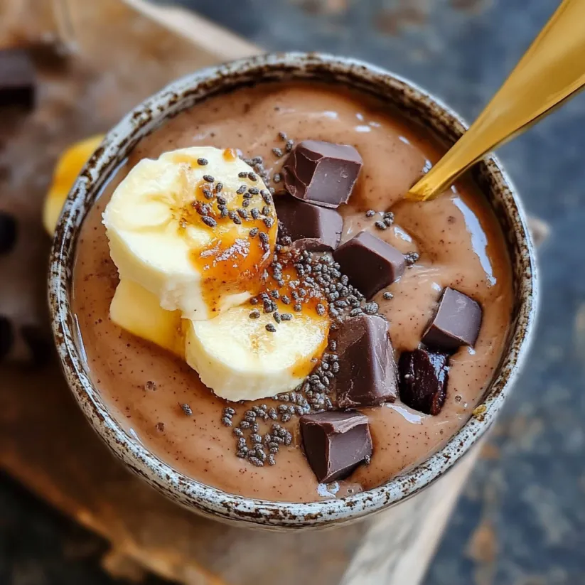Nahaufnahme von einem Chunky Monkey Smoothie.