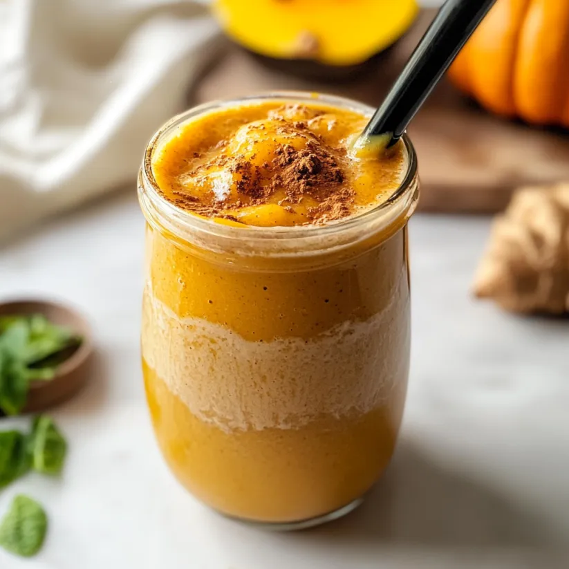 Ein Glas Kürbis-Lebkuchen-Smoothie.