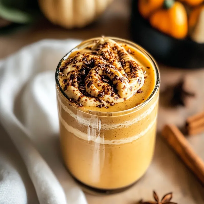 Ein Glas Kürbis-Lebkuchen-Smoothie.