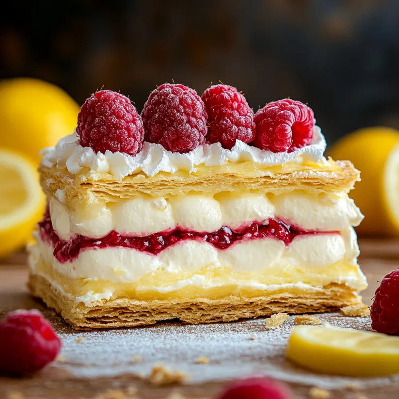 Ein Anschnitt von Zitronen-Himbeer-Torte.