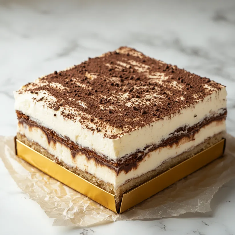 Ein Stück Tiramisu auf einem Teller.