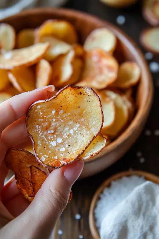 Eine Hand hält ein Stück Chip.