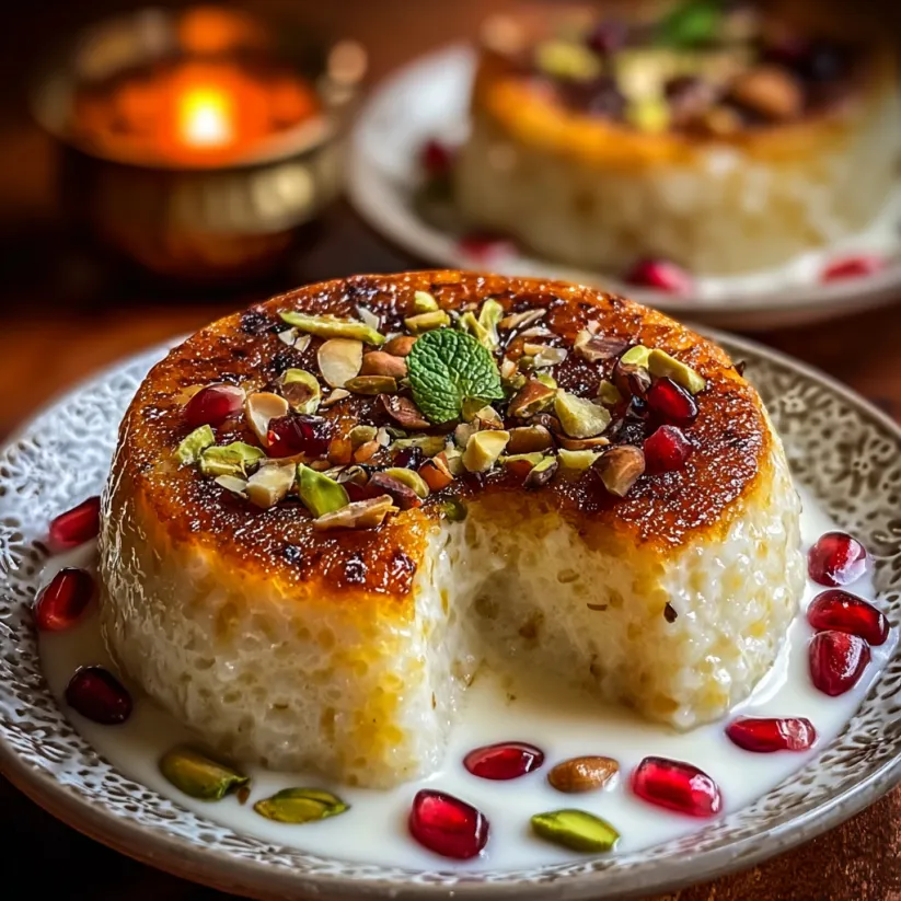 Ein Teller Aşure, eine Süßspeise aus Reis, Nüssen und Früchten.