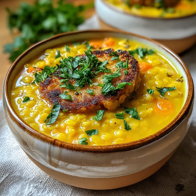 Eine Schale Kurkuma-Linsensuppe.