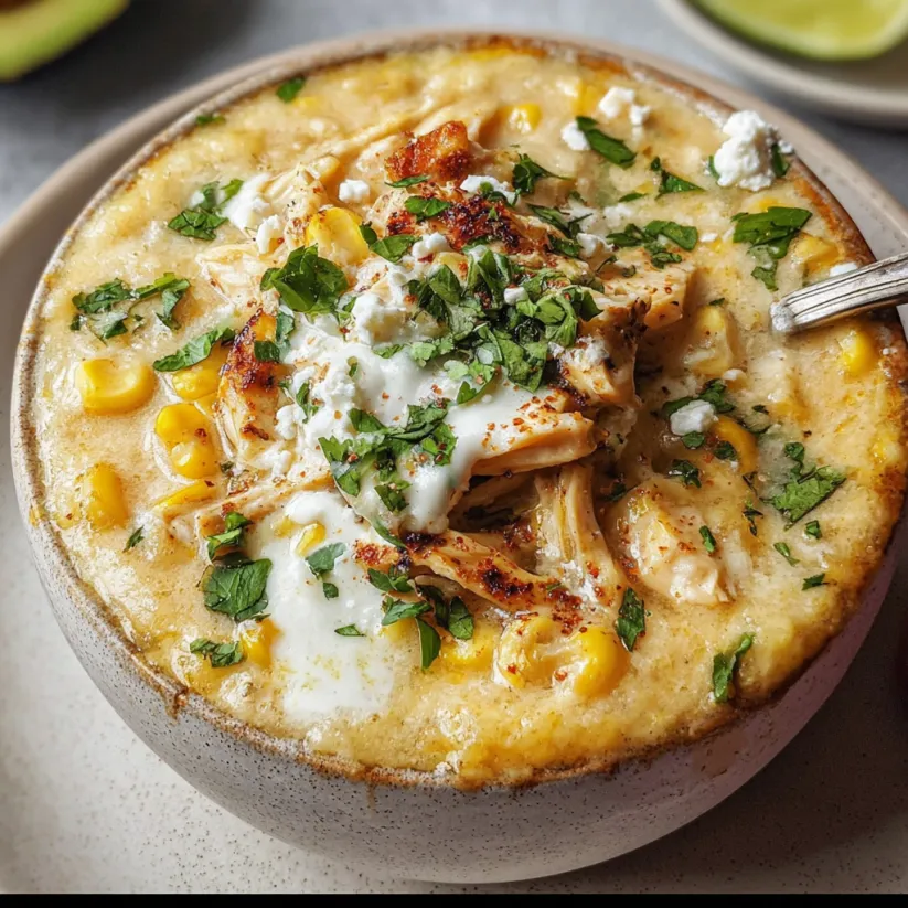 Schale mit mexikanischem Straßenmais Chicken Chili.