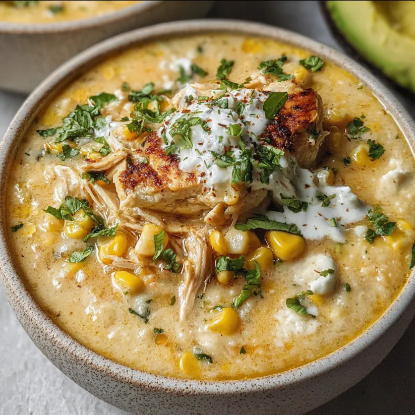 Schale mit mexikanischem Straßenmais und White Chicken Chili.