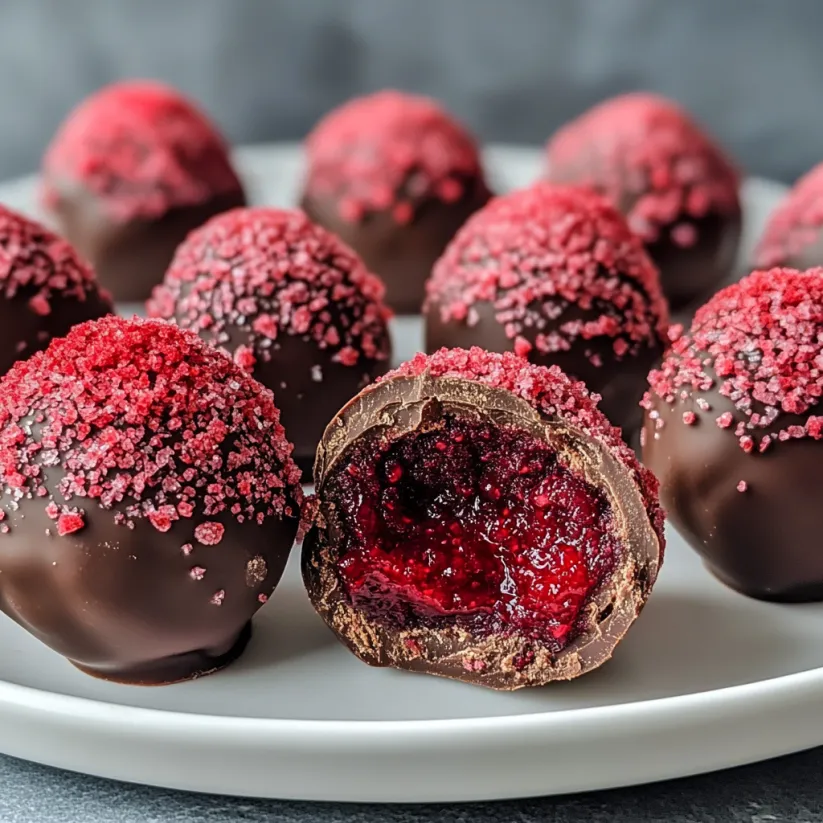 Red-Velvet-Trüffel mit Frischkäsefüllung.