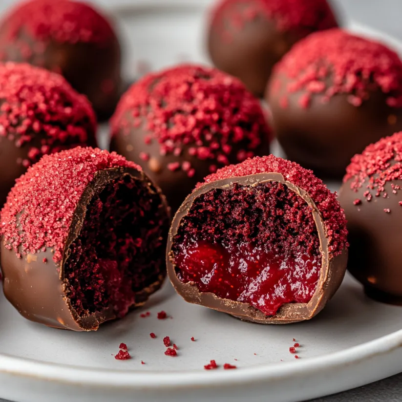 Red Velvet Trüffel mit Frischkäsekern.